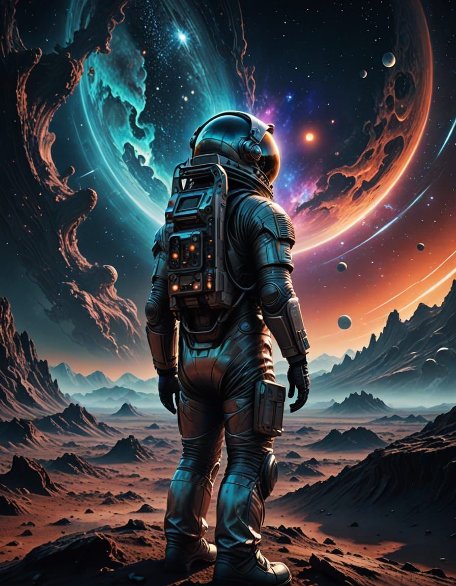 Astronaut Gazing at Nebula: Surreal Sci-Fi Art