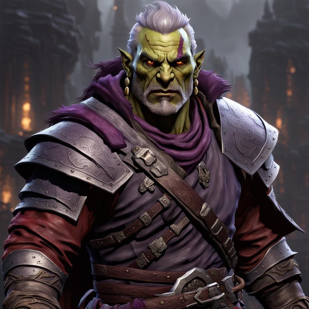 Half-Orc Fighter in Dark Fantasy Style