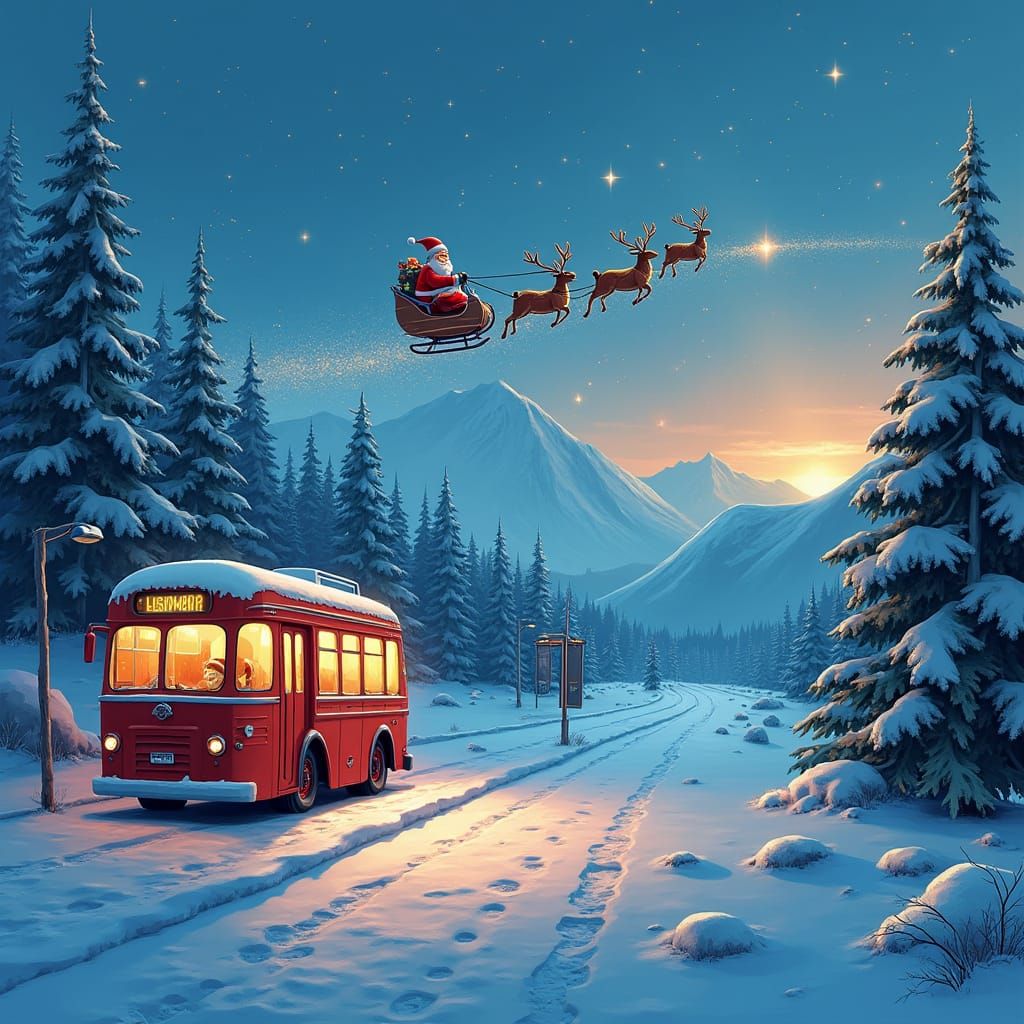 Winter Bus Stop Scene in Comic Art Style