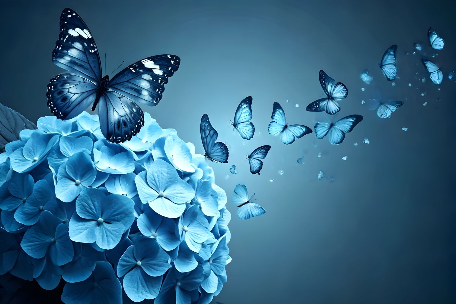 Blue Hydrangeas Transform to Butterflies