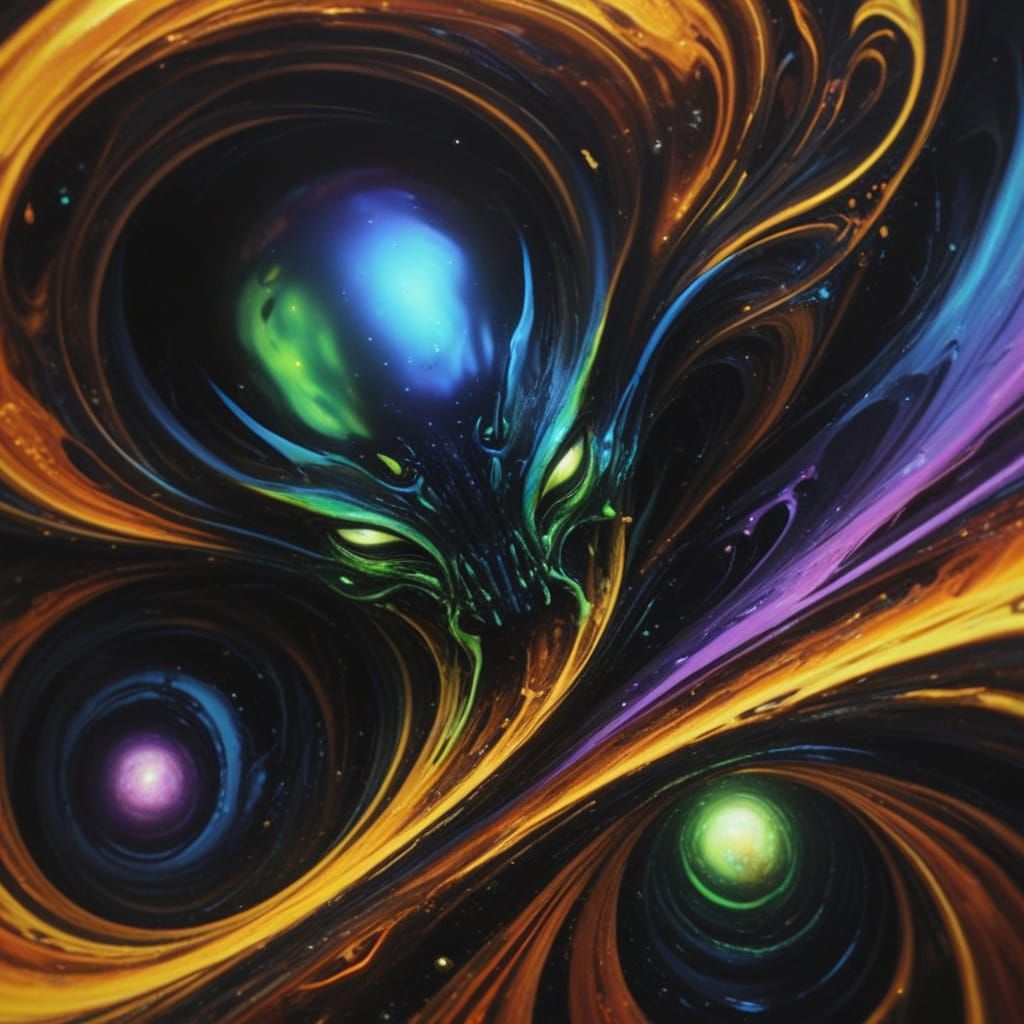 Surreal Oil Painting of Alien in Vibrant Triadic Colors