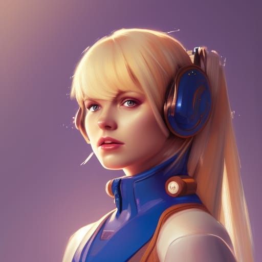 Blonde Girl as Megaman: Hyperdetailed Digital Portrait