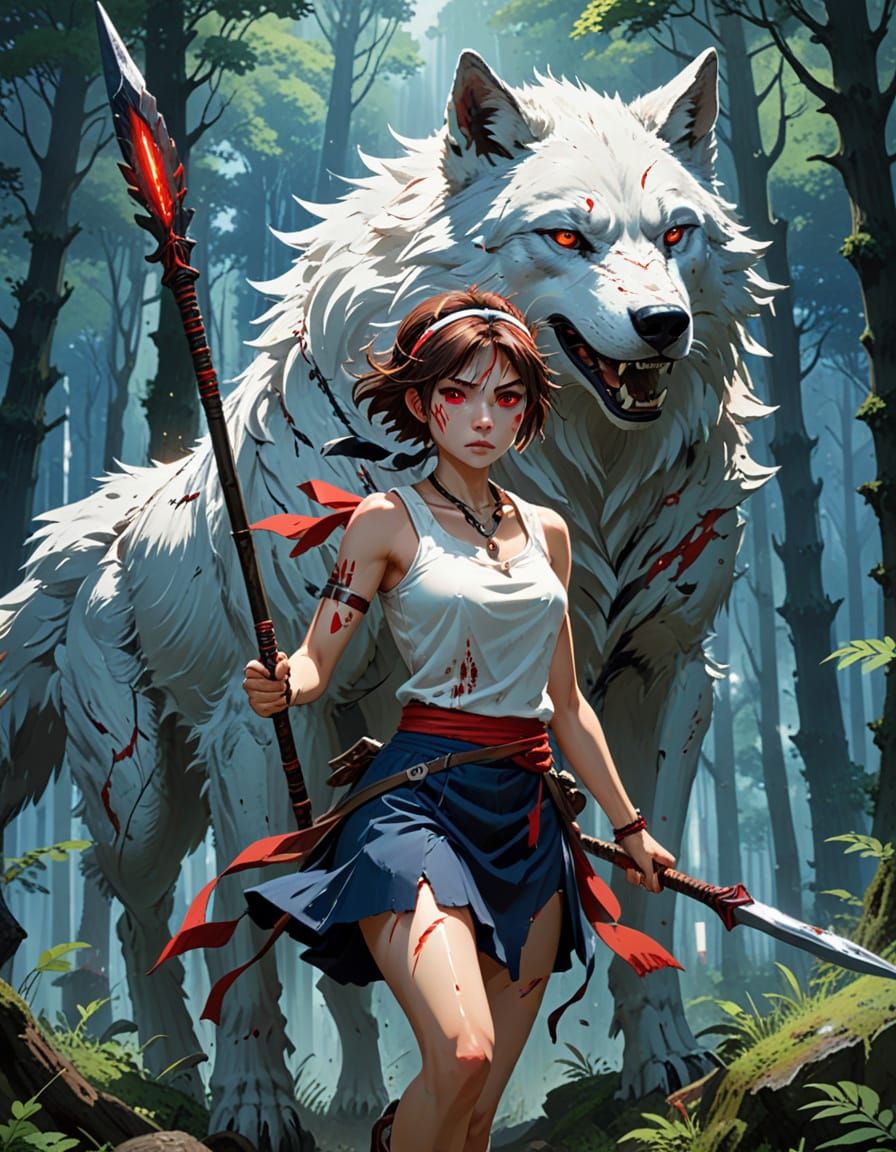 Majestic Female Warrior Rides Giant Wolf Through Ancient For...