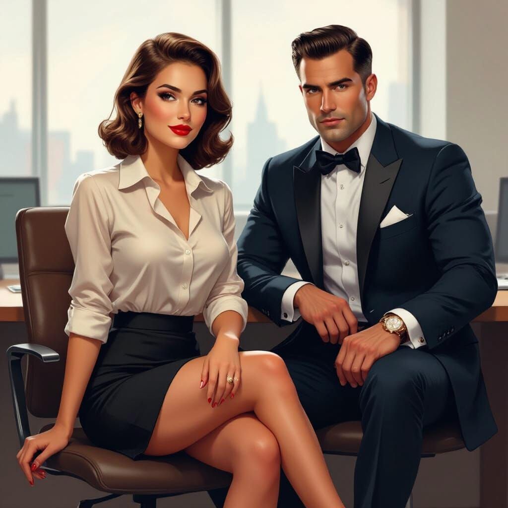 Stylish Professional Woman in Art Nouveau Style Office