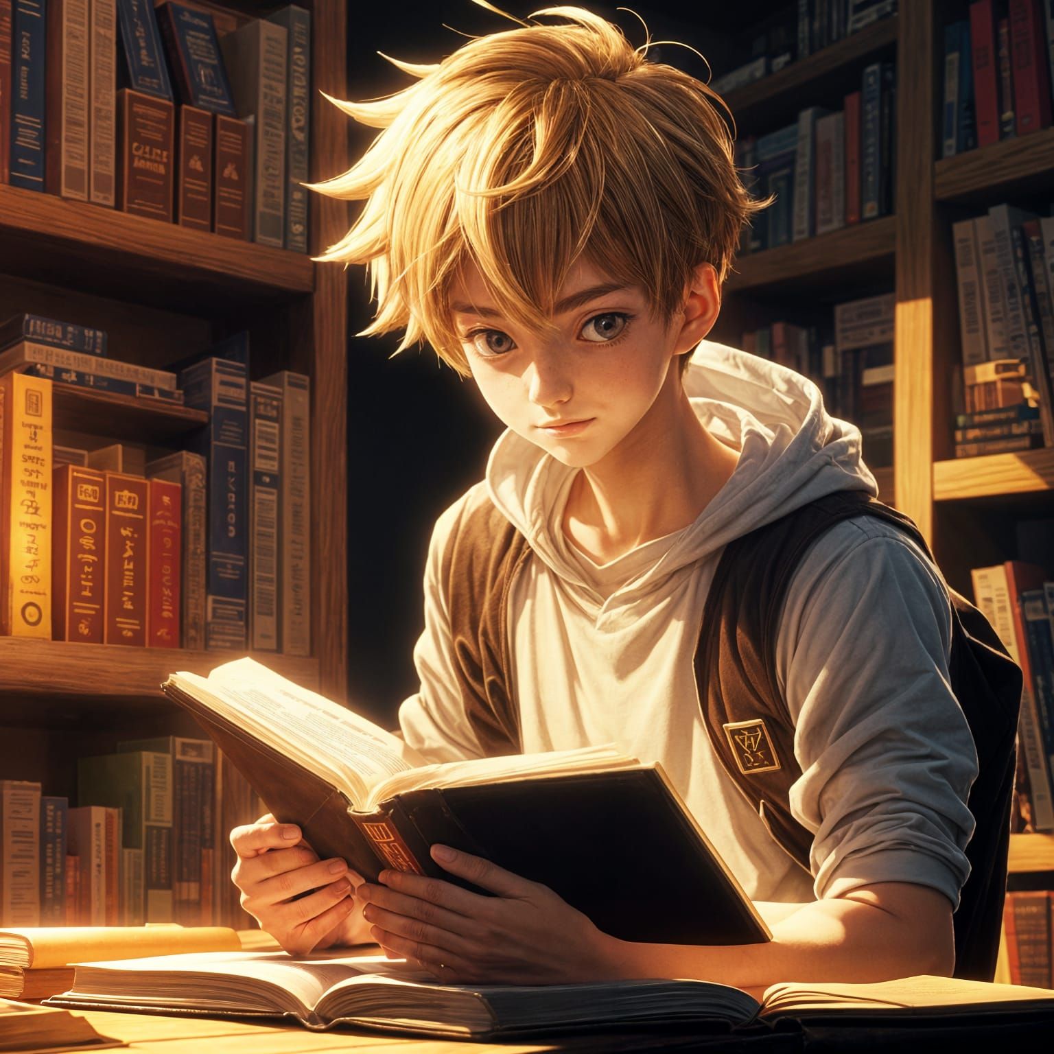 Attractive Boy Studies in Sunlight: Anime Manga Style