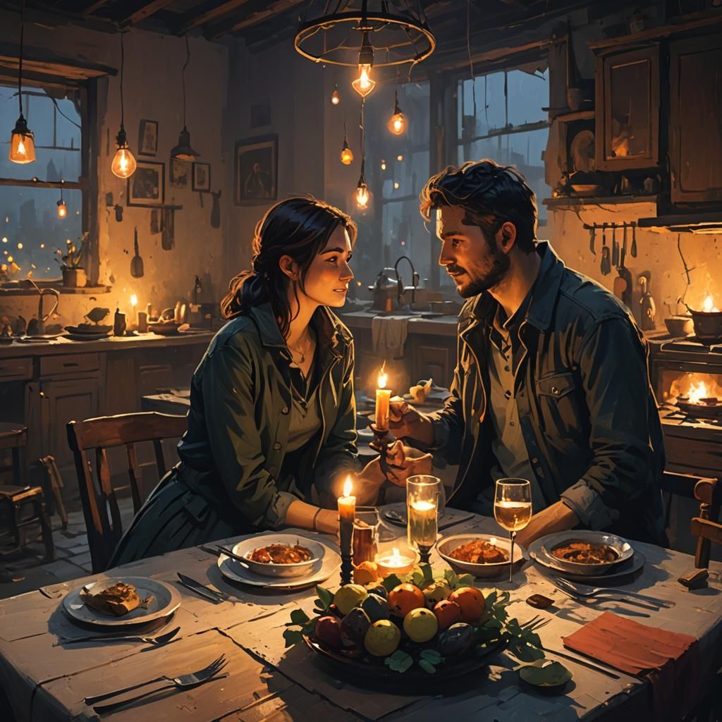 Romantic Candlelit Dinner, Digital Art Style