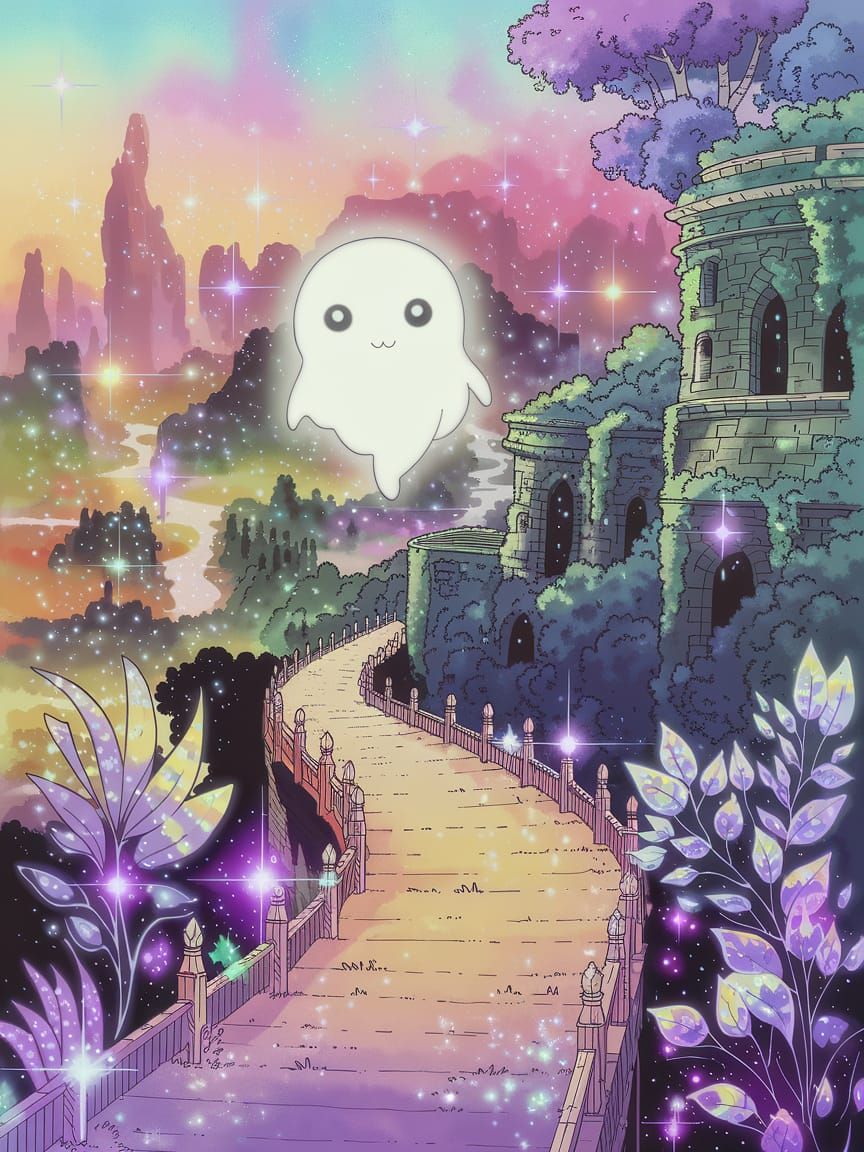 Glowing Creature on Magical Pathway in Anime Style