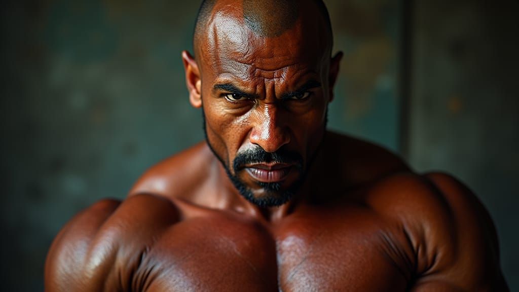 Muscular Arab Bodybuilder Portrait with Intense Lighting