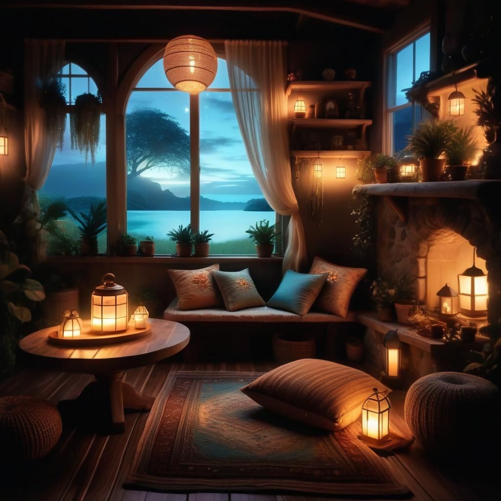 Mystical Island Cottage in Ethereal Fantasy Landscape