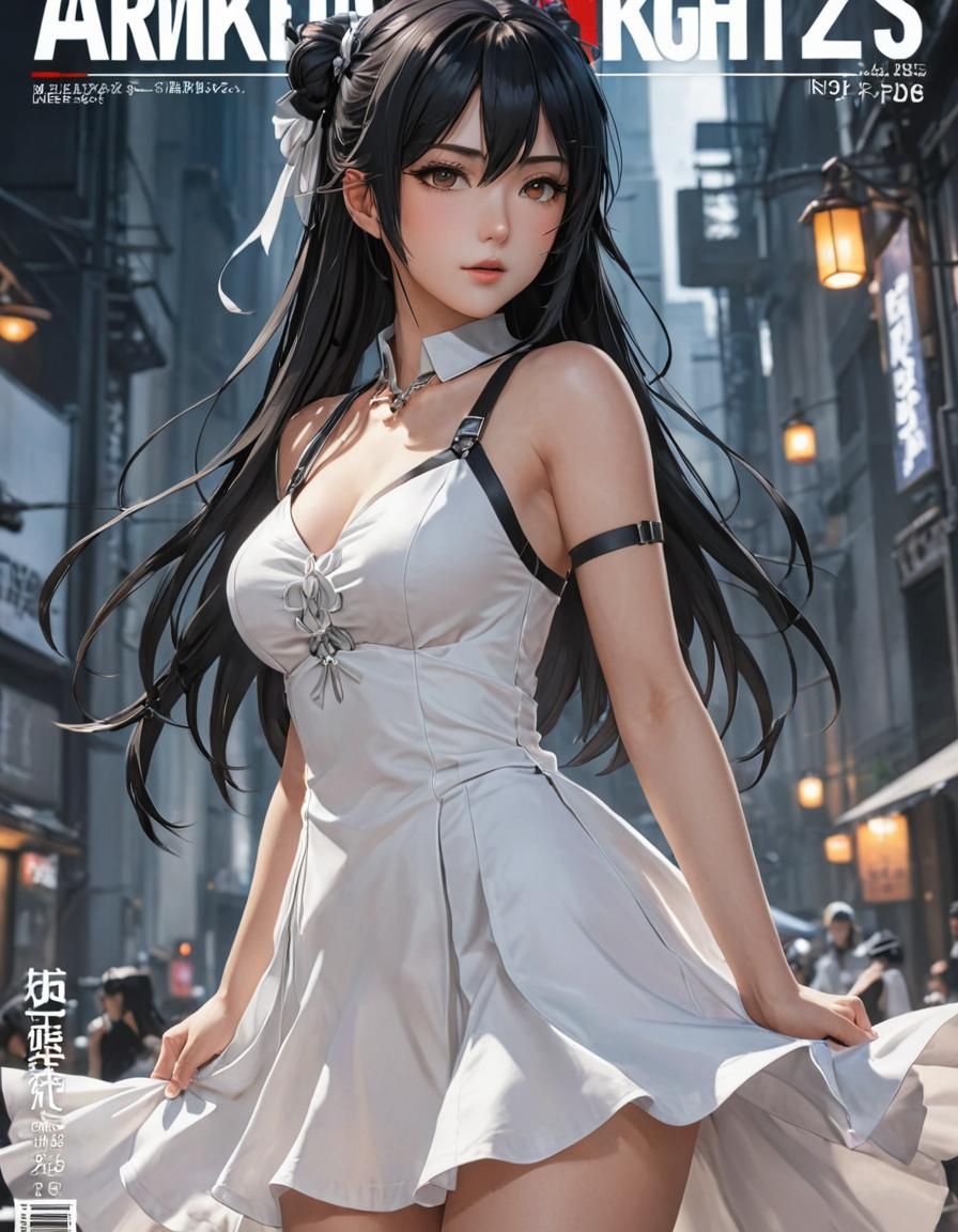 Anime Magazine Cover Girl in White Dress