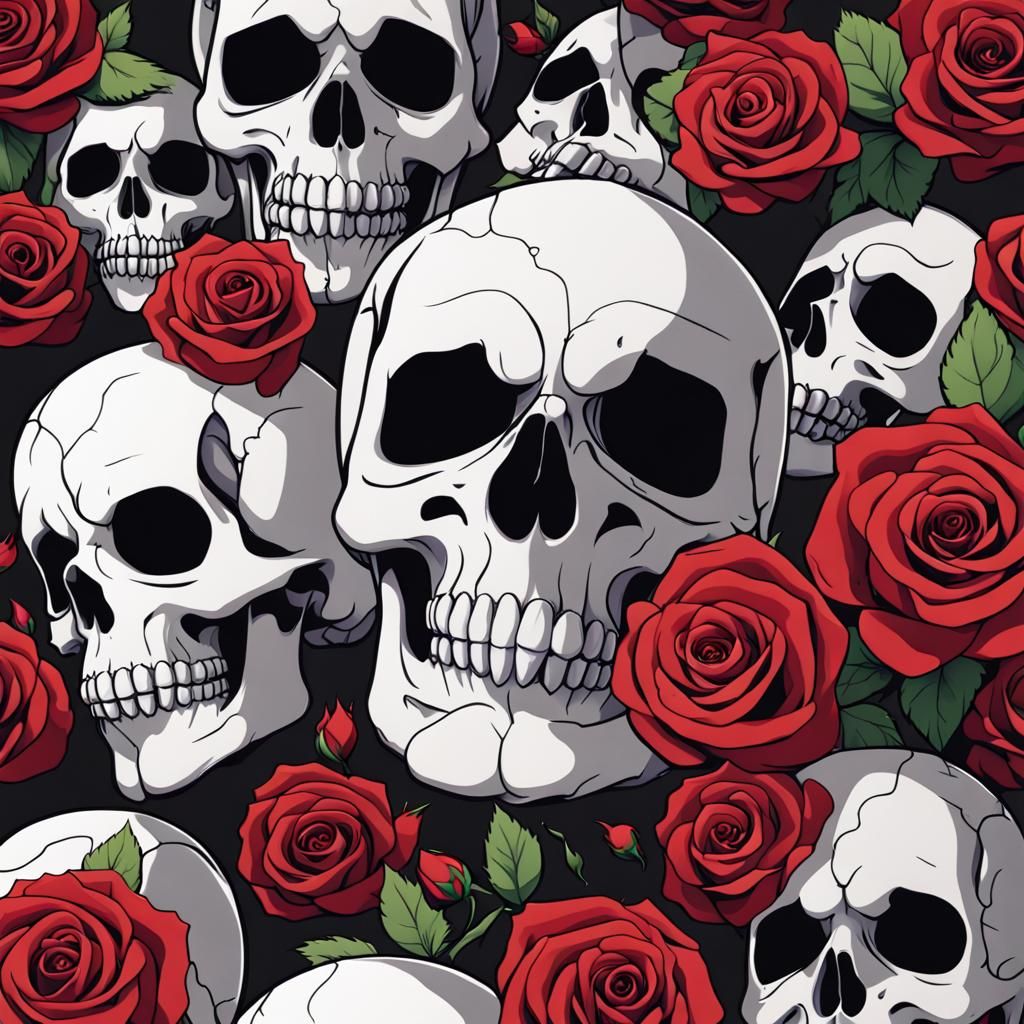 Skulls and Roses in Anime Style
