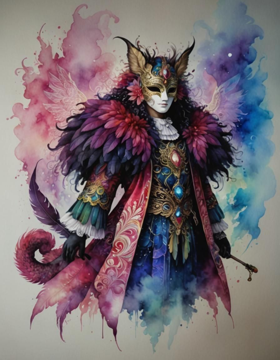 Mystical Animal with Angelic Mask in Psychedelic Garden