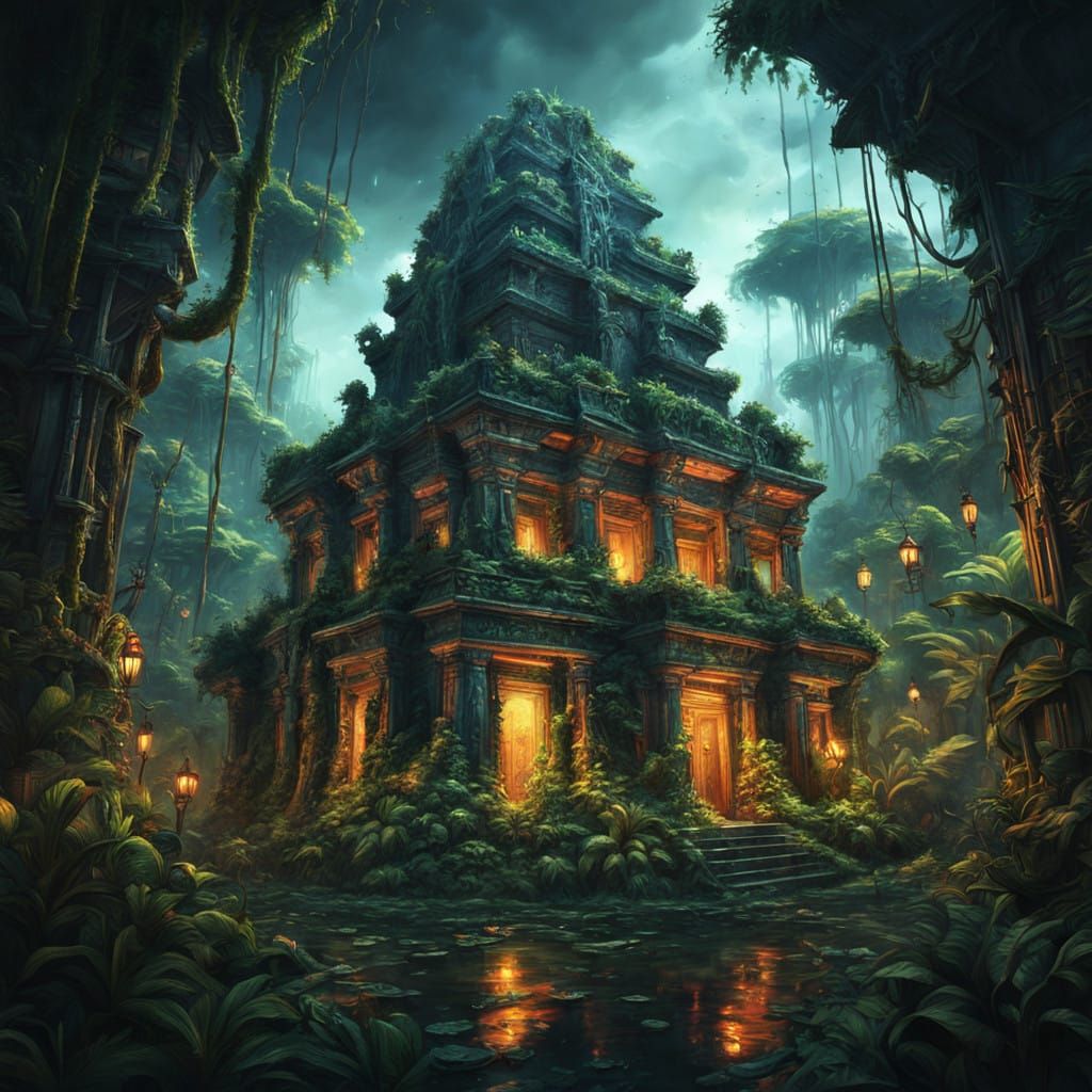 Mystical Jungle Temple with Intricate Carvings