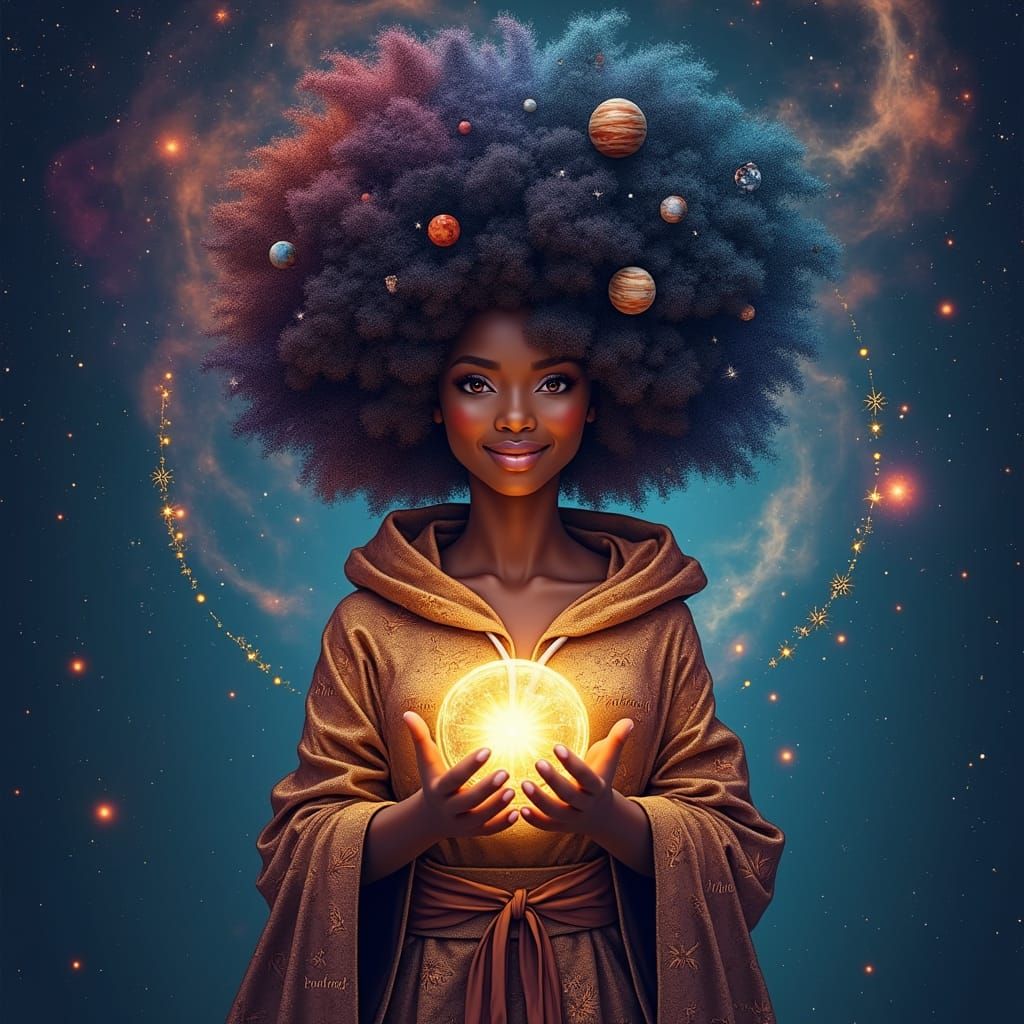 Afro Galaxy Princess: Majestic Afro-Girl Embodies Celestial ...