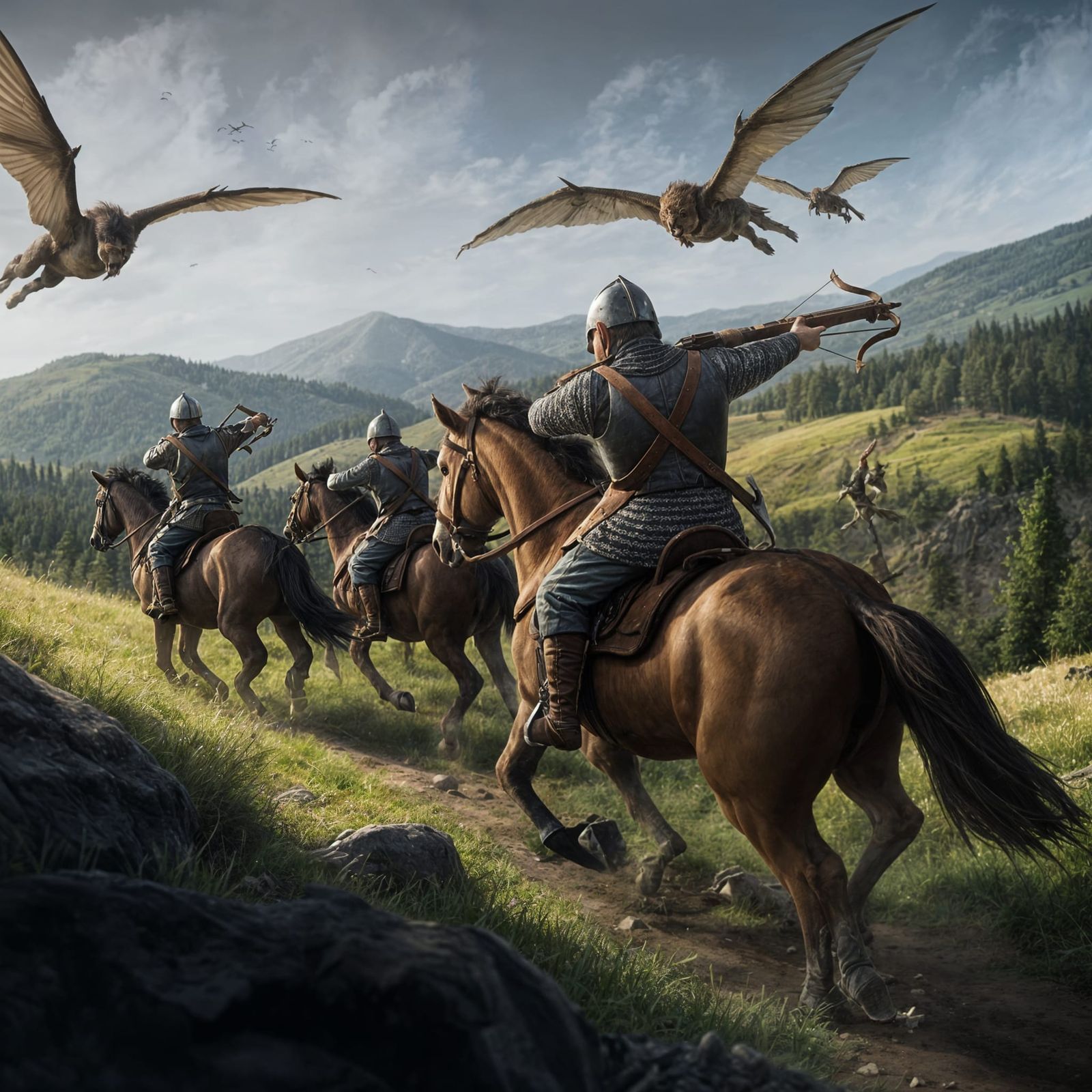 Medieval Soldiers Attacked by Winged Creatures