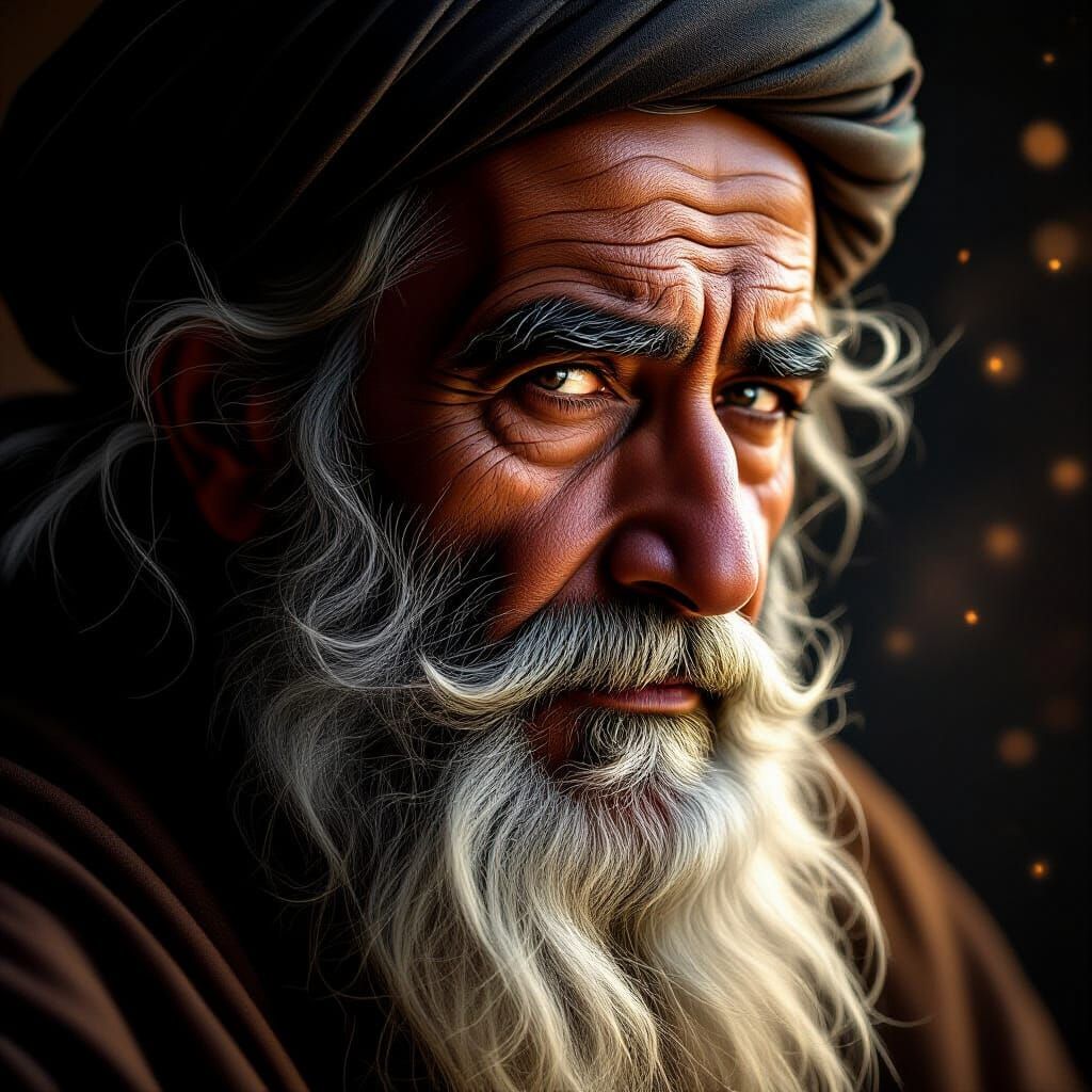 Elderly Scholar in Ethereal Glow, Caravaggio Style