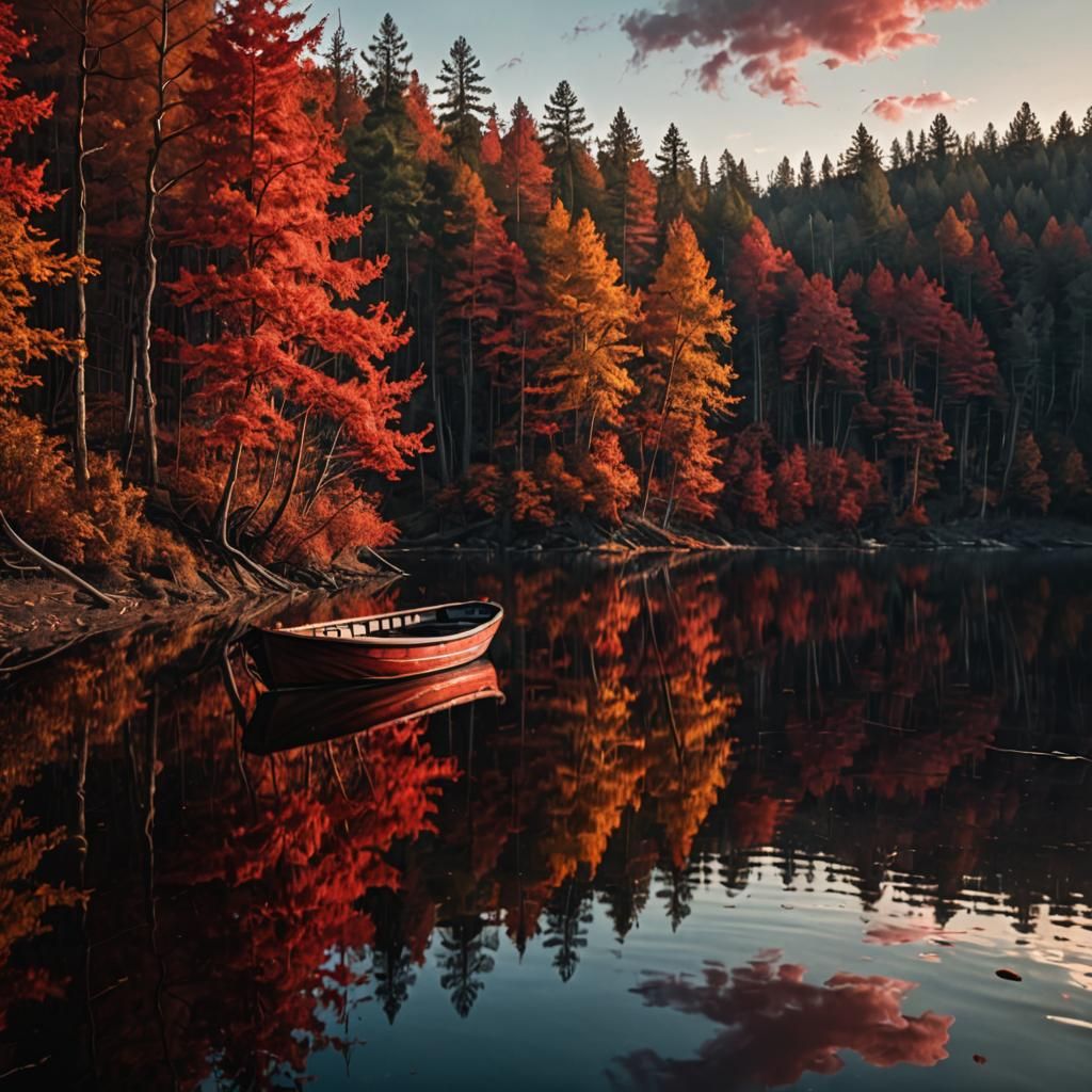 Fantasy Autumn Forest Lake: Magical Realism Landscape