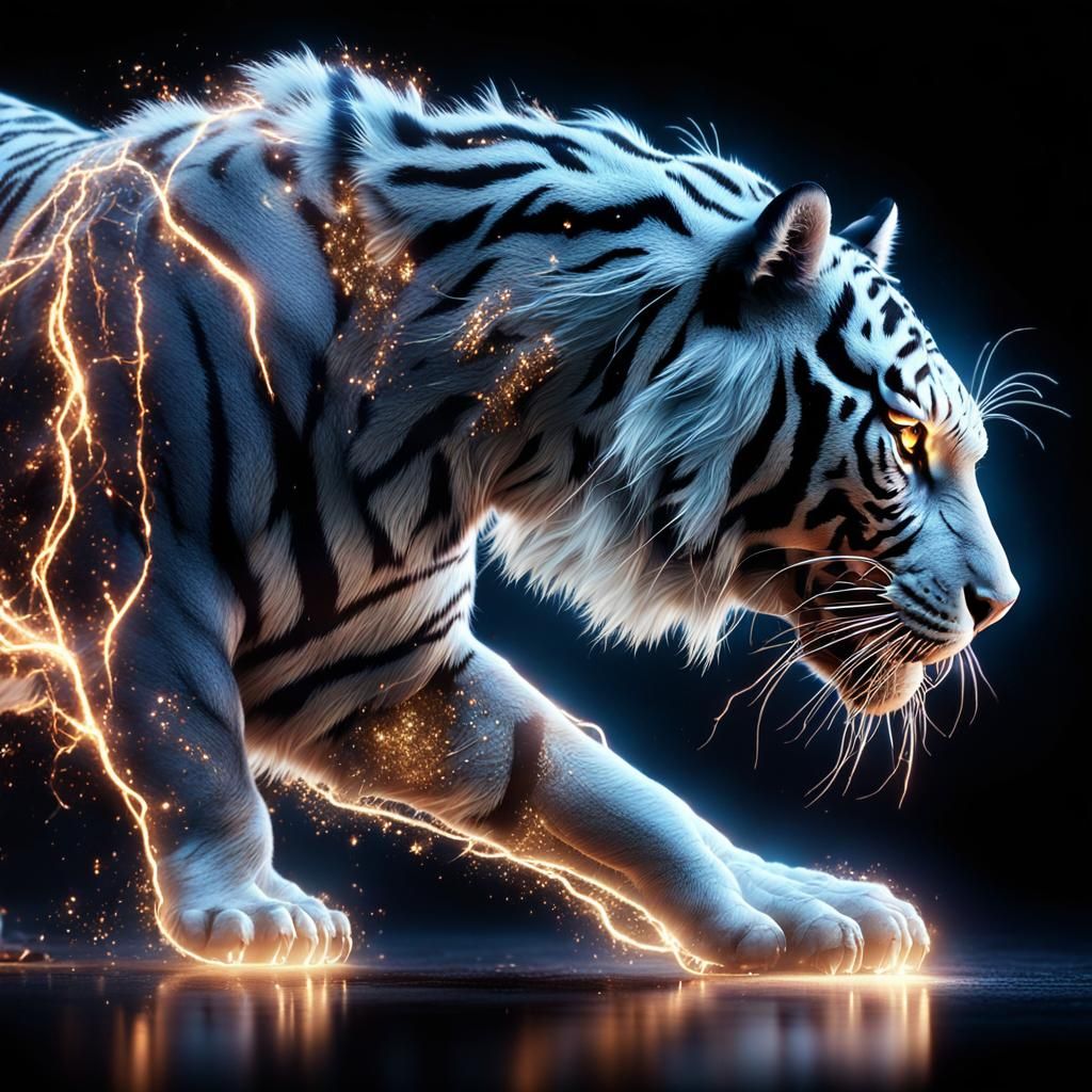Epic Tiger Running, Magical Dust, Photorealistic CGI