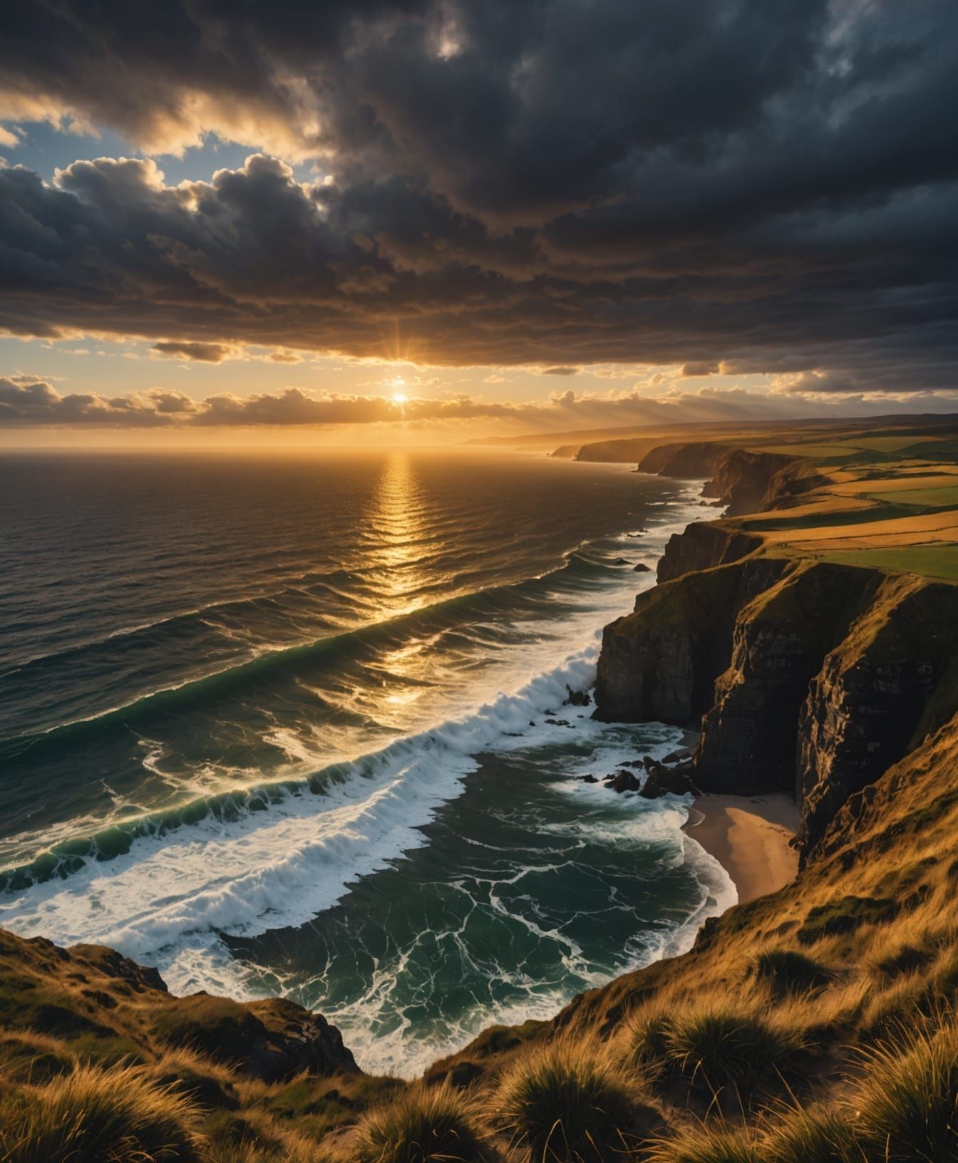 Dramatic Cliffside View: Sunset and Storm