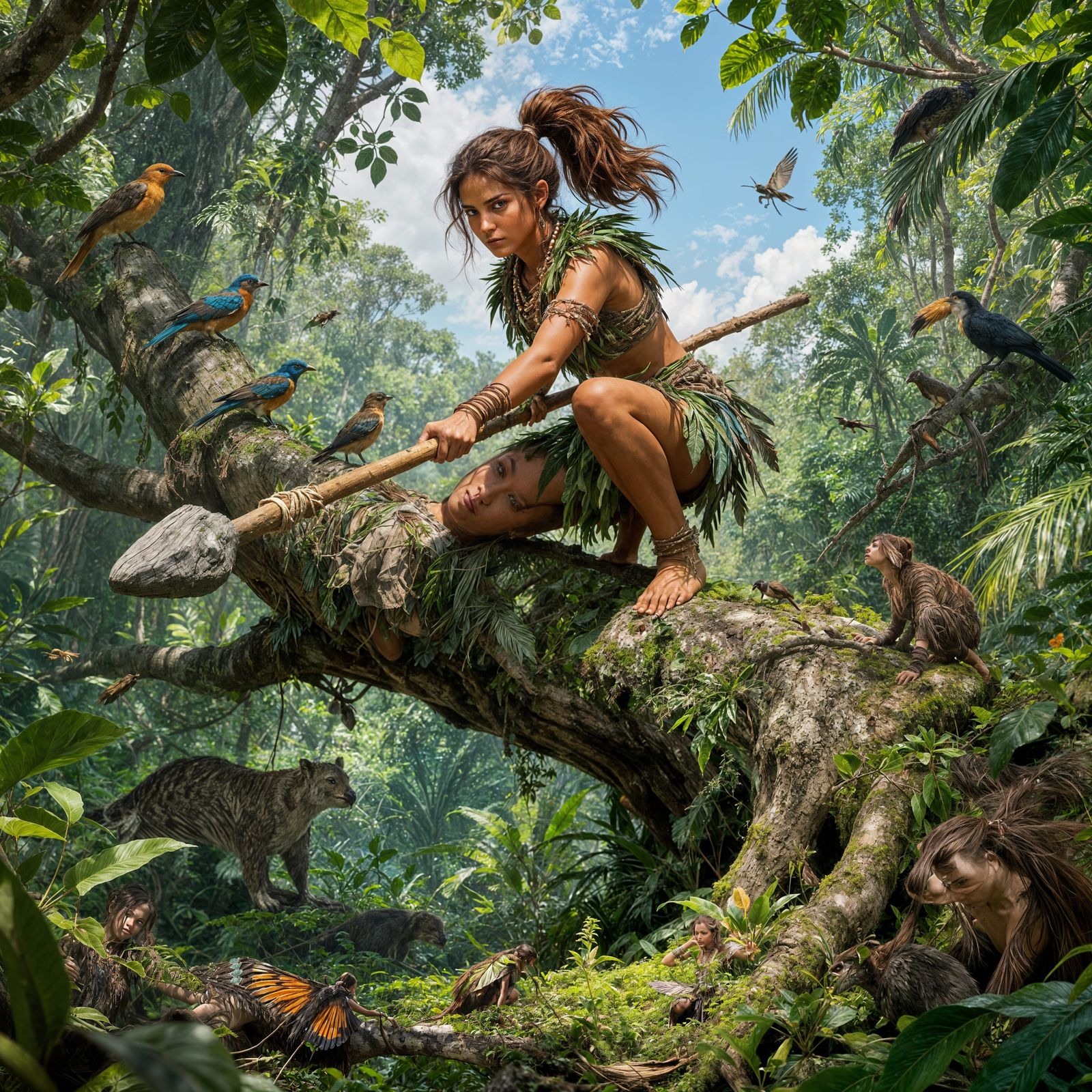 Tribal Woman in Jungle as Matte Painting