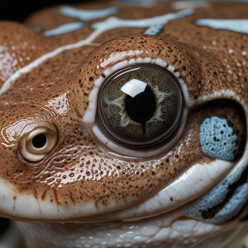 Macro Amazon Milk Frog Face: Detailed Blue & Brown Skin