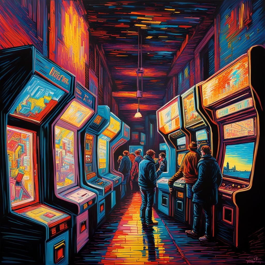 1980s Arcade as Blacklight Impasto Painting