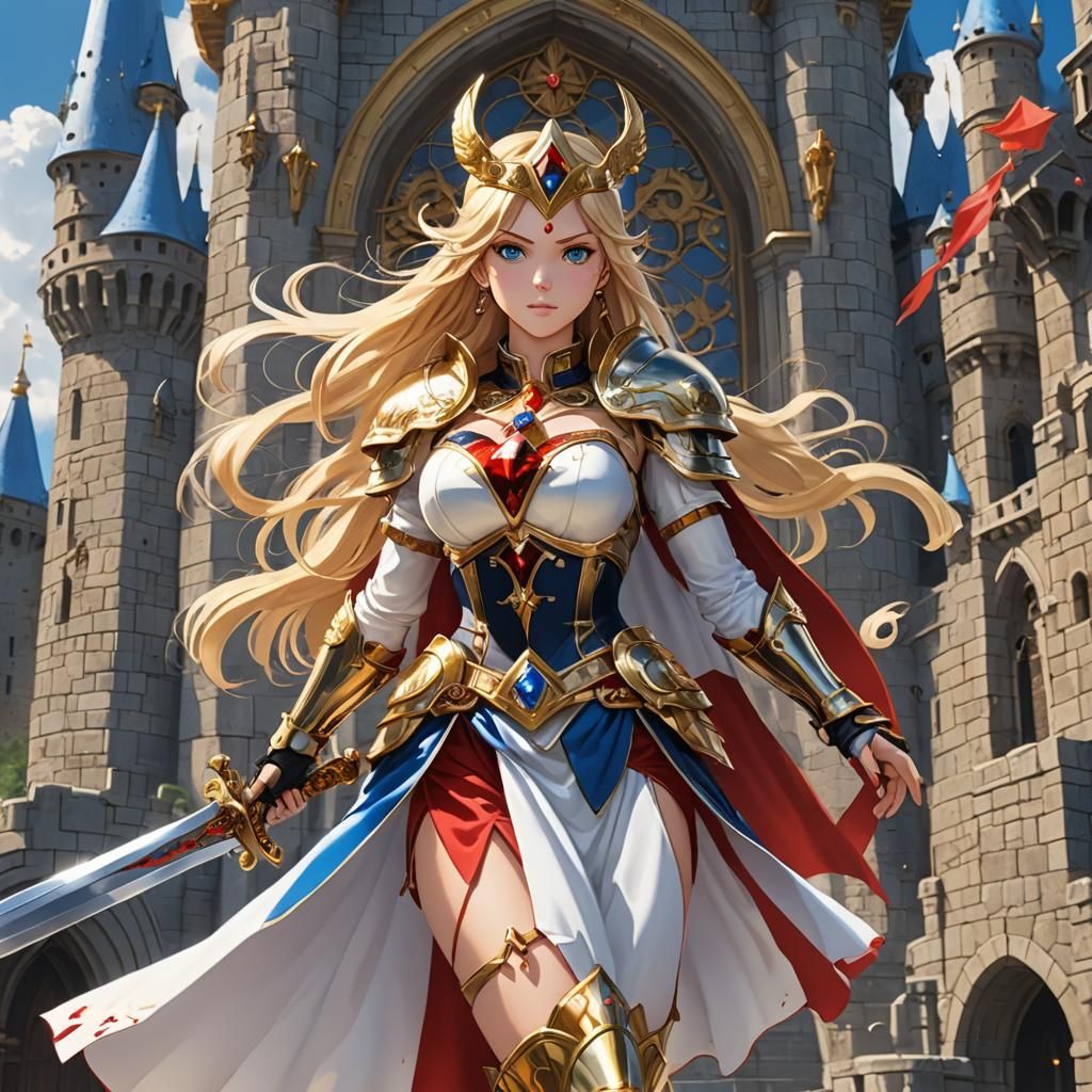 Anime Valkyrie with Sword on Jewel Castle