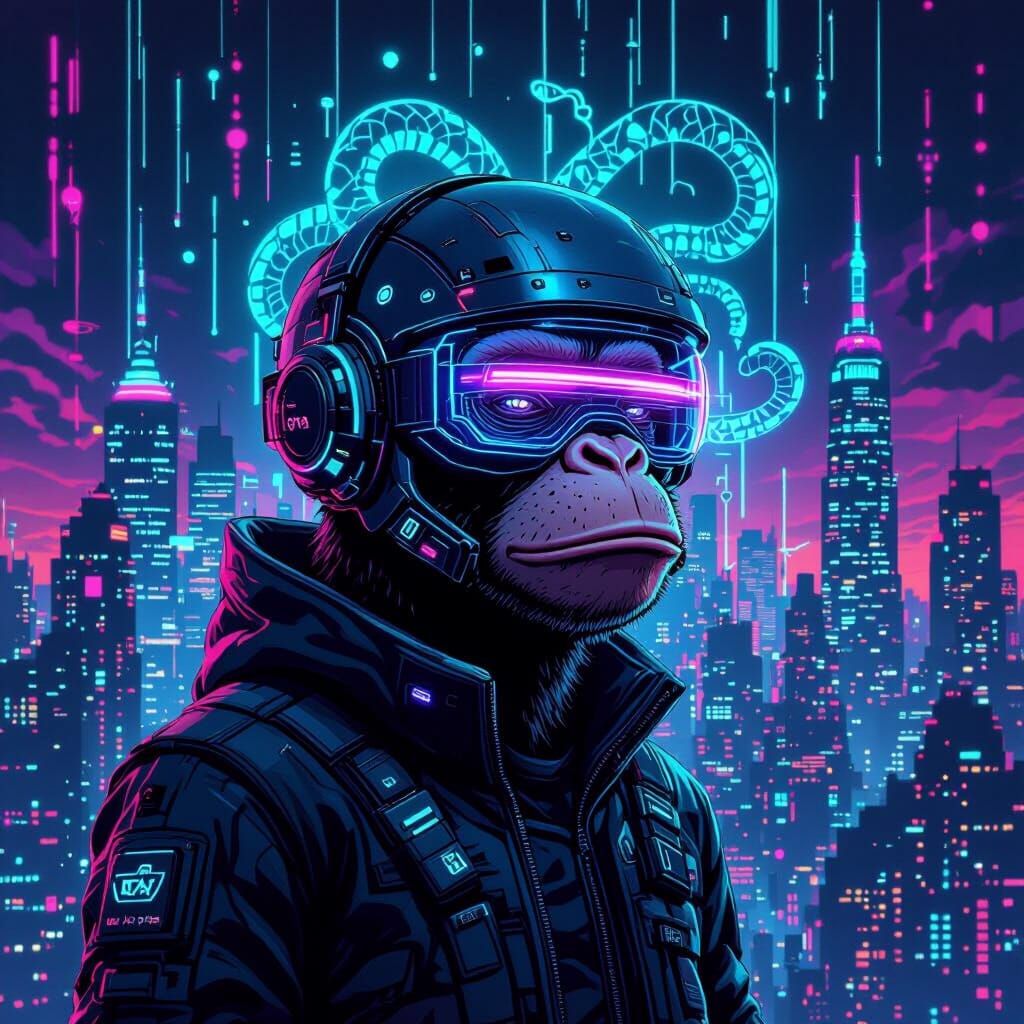 Cyberpunk Bored Ape in Neon City NFT Art