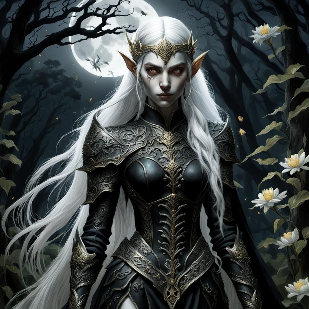 Dark Elf Warrior in Forest, Digital Baroque Style