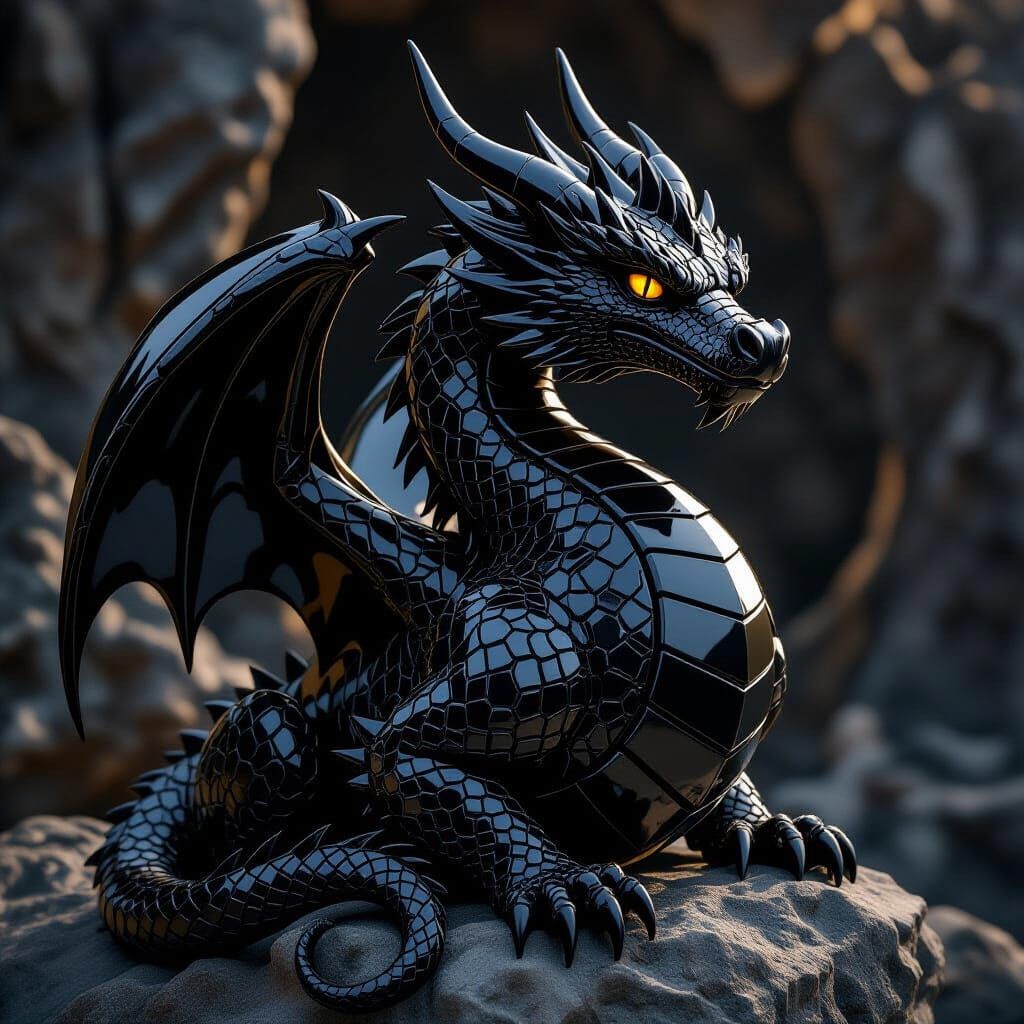 Onyx Dragon Carving in Dramatic Light