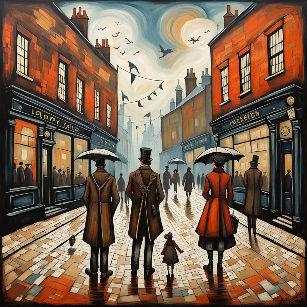 Steampunk Figures in Lowry Style Abstract Art