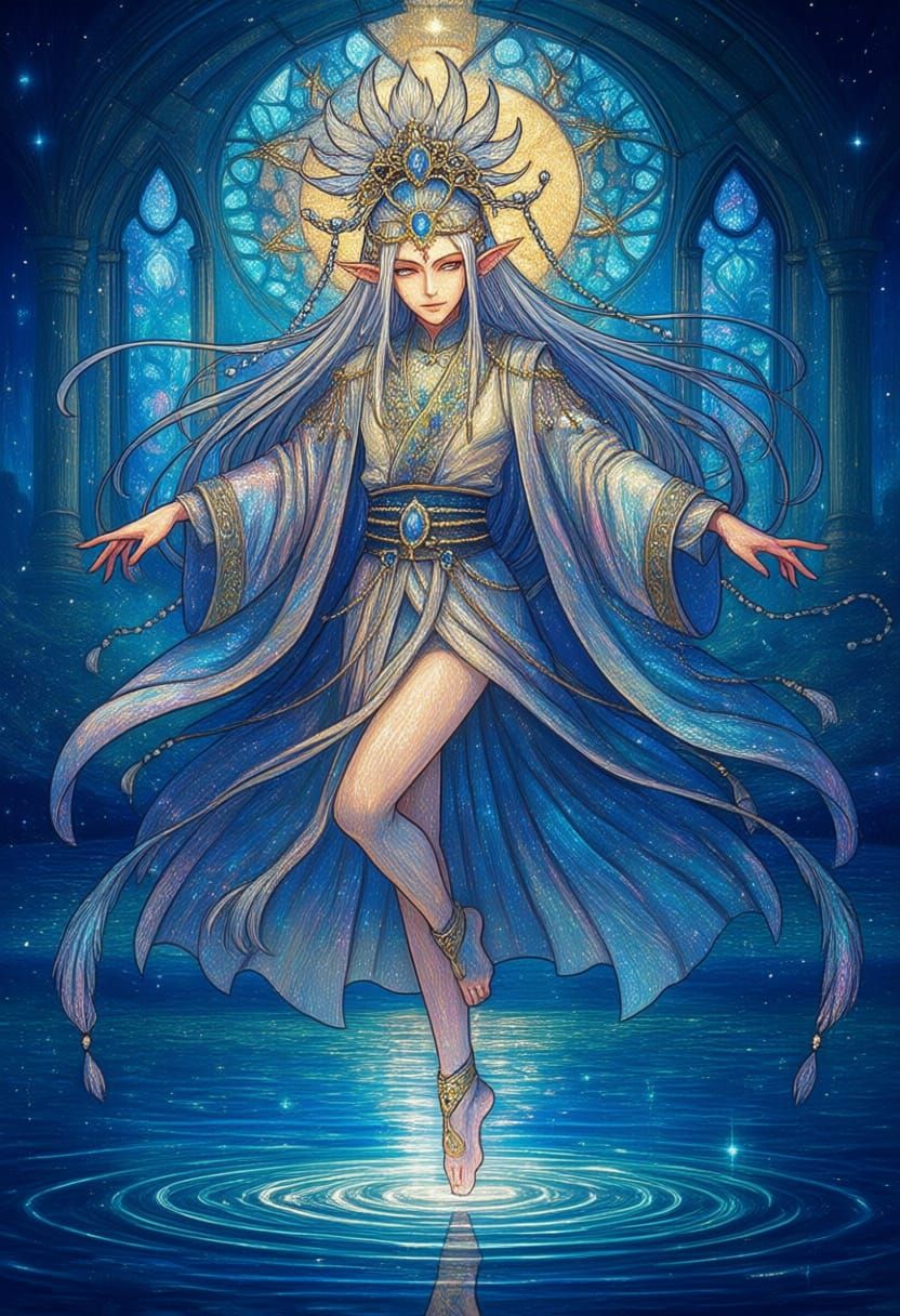 Ethereal Water Kingdom Digital Painting with Glitter