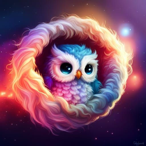 Cute Knitted Galaxy Owl: Digital Portrait