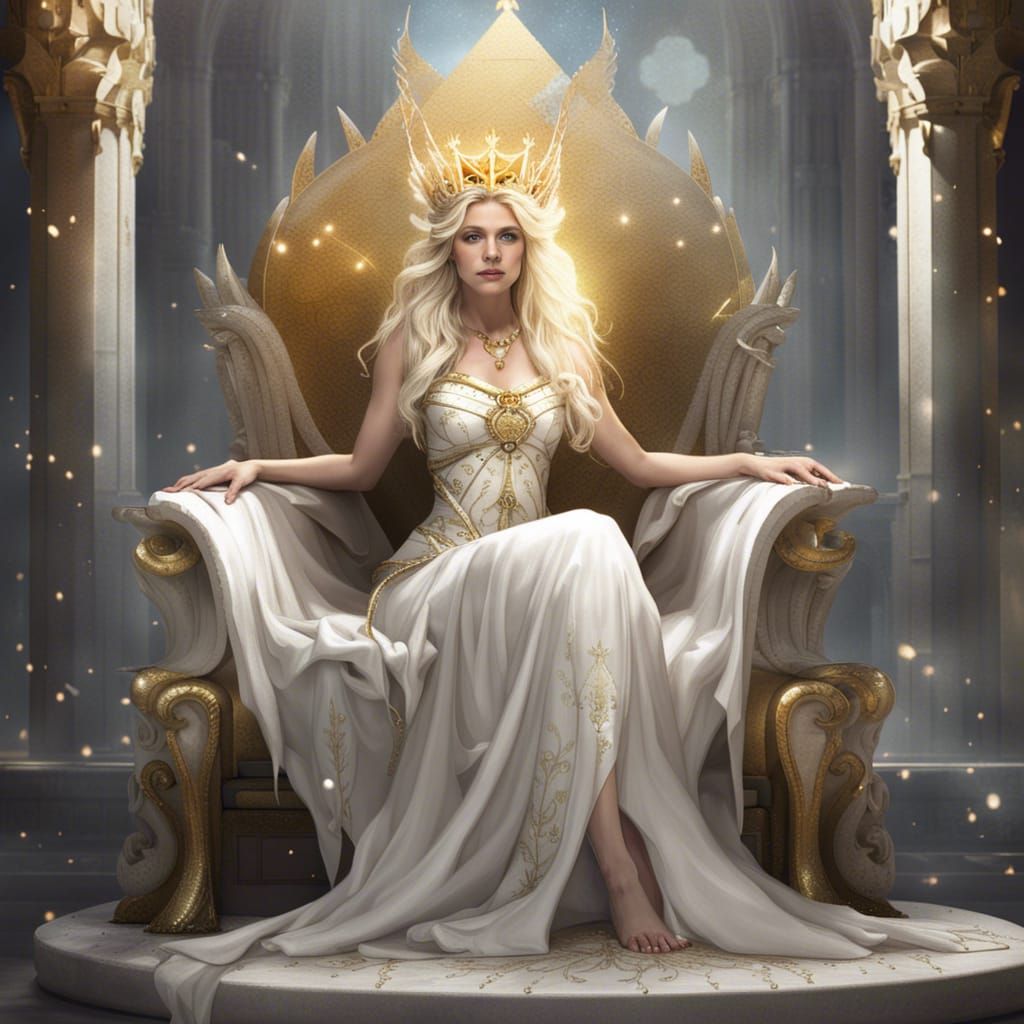 Faerie Queen on Marble Throne, Detailed Matte Painting