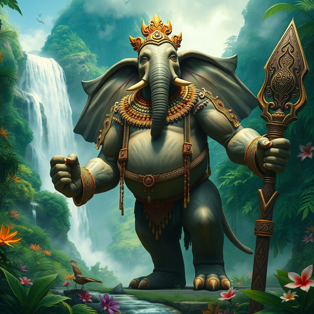 Majestic Loxokai in Emerald Jungle, Fantasy Illustration