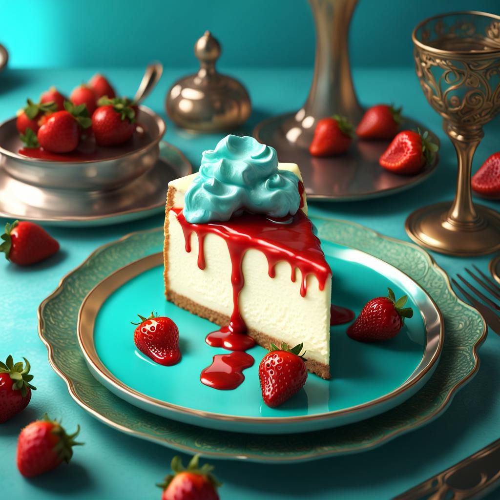 Strawberry Cheesecake Slice in Fancy Restaurant