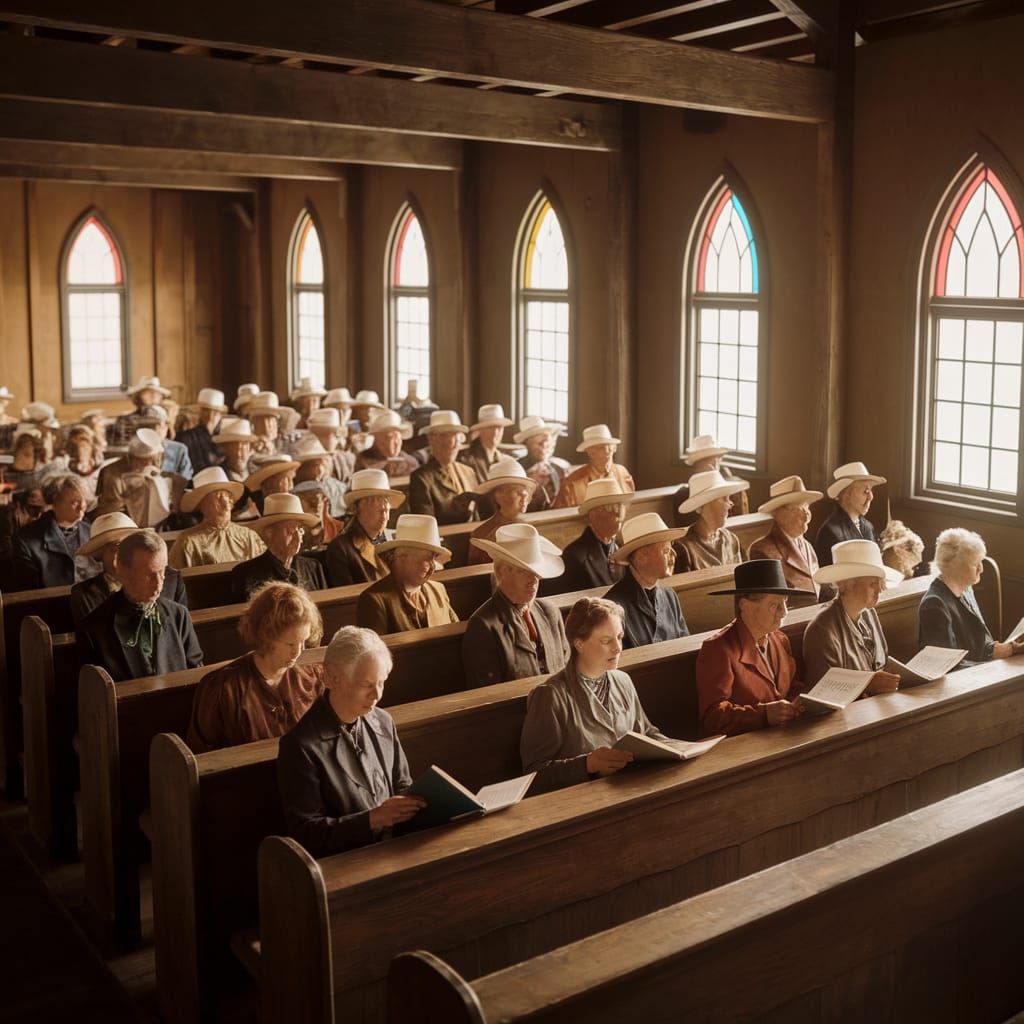 little country church showing inside the pews are packed wit...