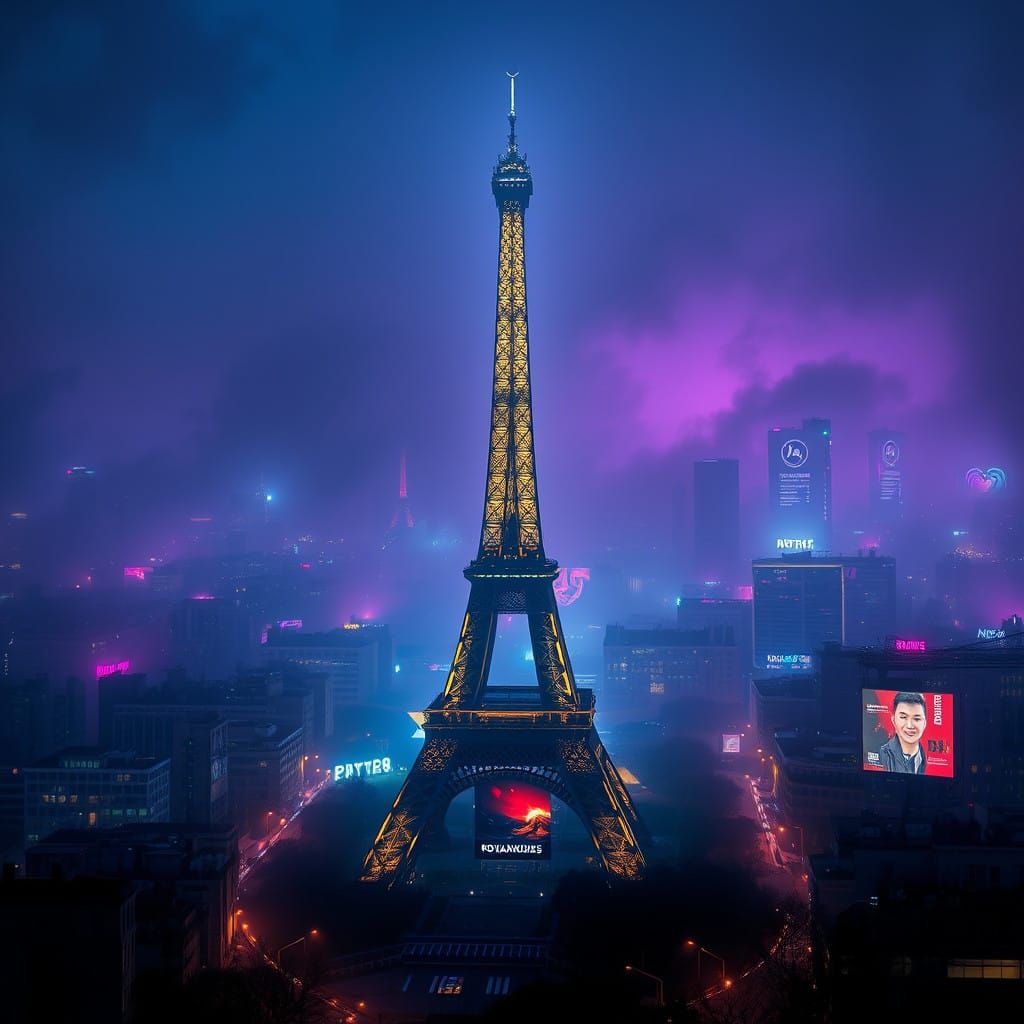 Paris Cyberpunk Cityscape in Neon Dreams