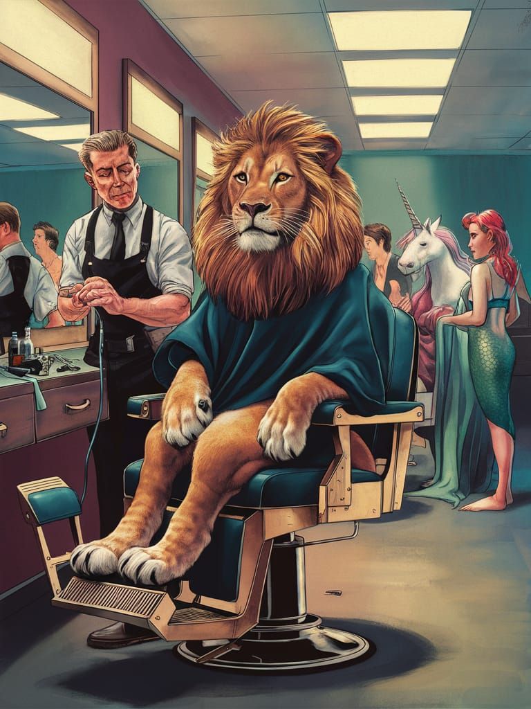 Lion at the Barber Shop: Comic Book Illustration