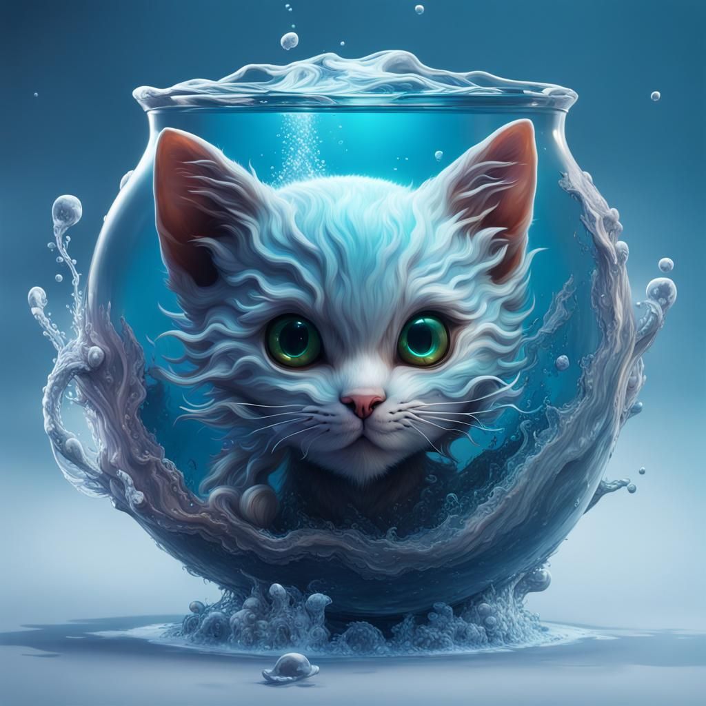 Fantastical Water Kitten Digital Painting