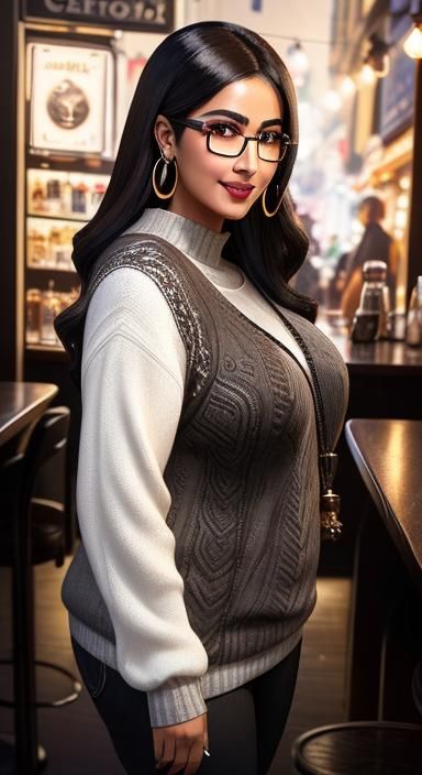 Egyptian Woman in Cafe at Night: Hyperrealistic Portrait