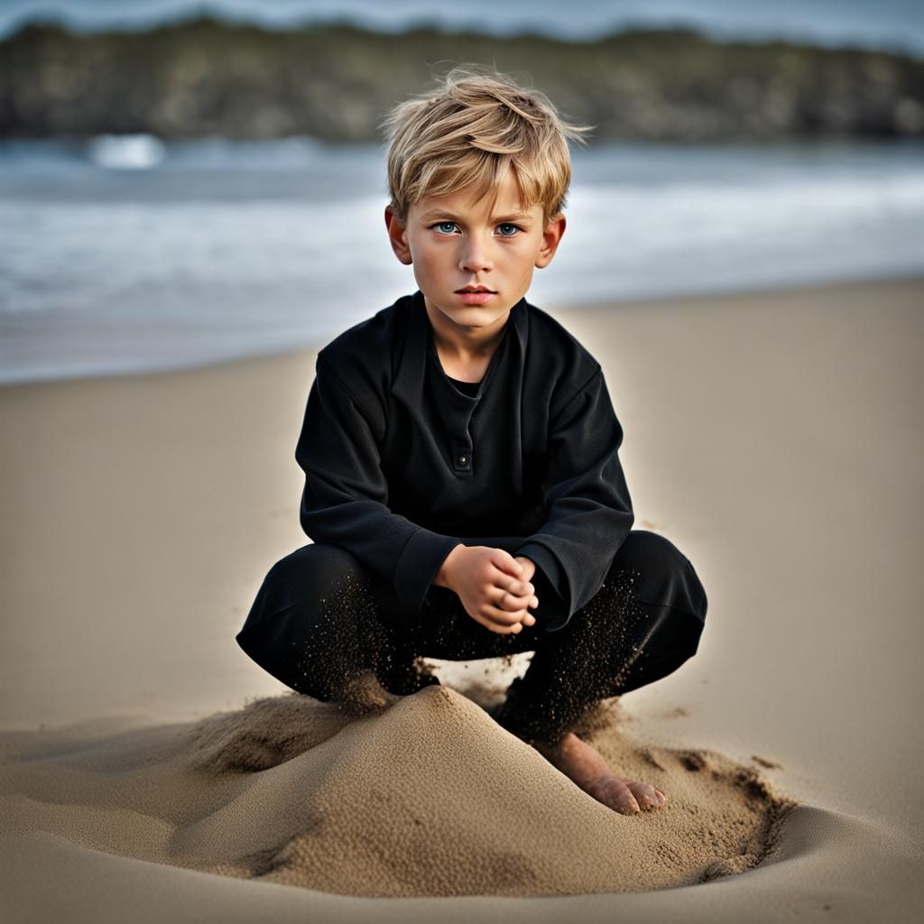 Nordic Boy Portrait on Beach, Professional Photography