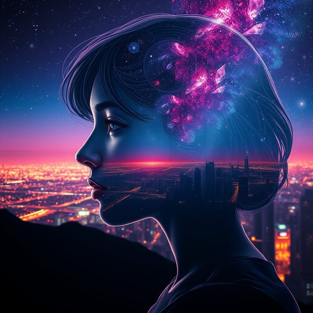 Cosmic Android Goddess in Cyberpunk Dreamscape