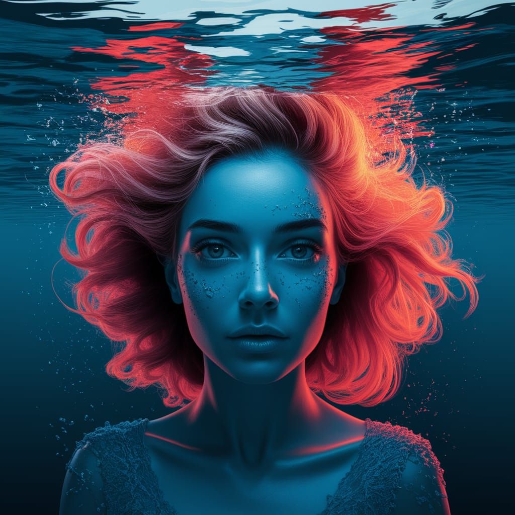 Abstract Surrealism Design with Explosive Red-Orange Splash