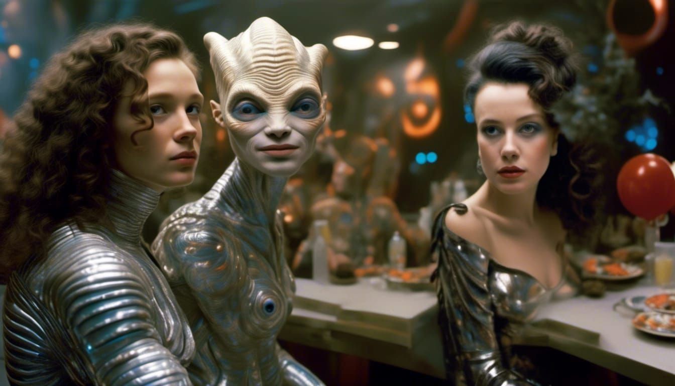 Smiling Aliens Party: Hyperrealistic Portrait Photography