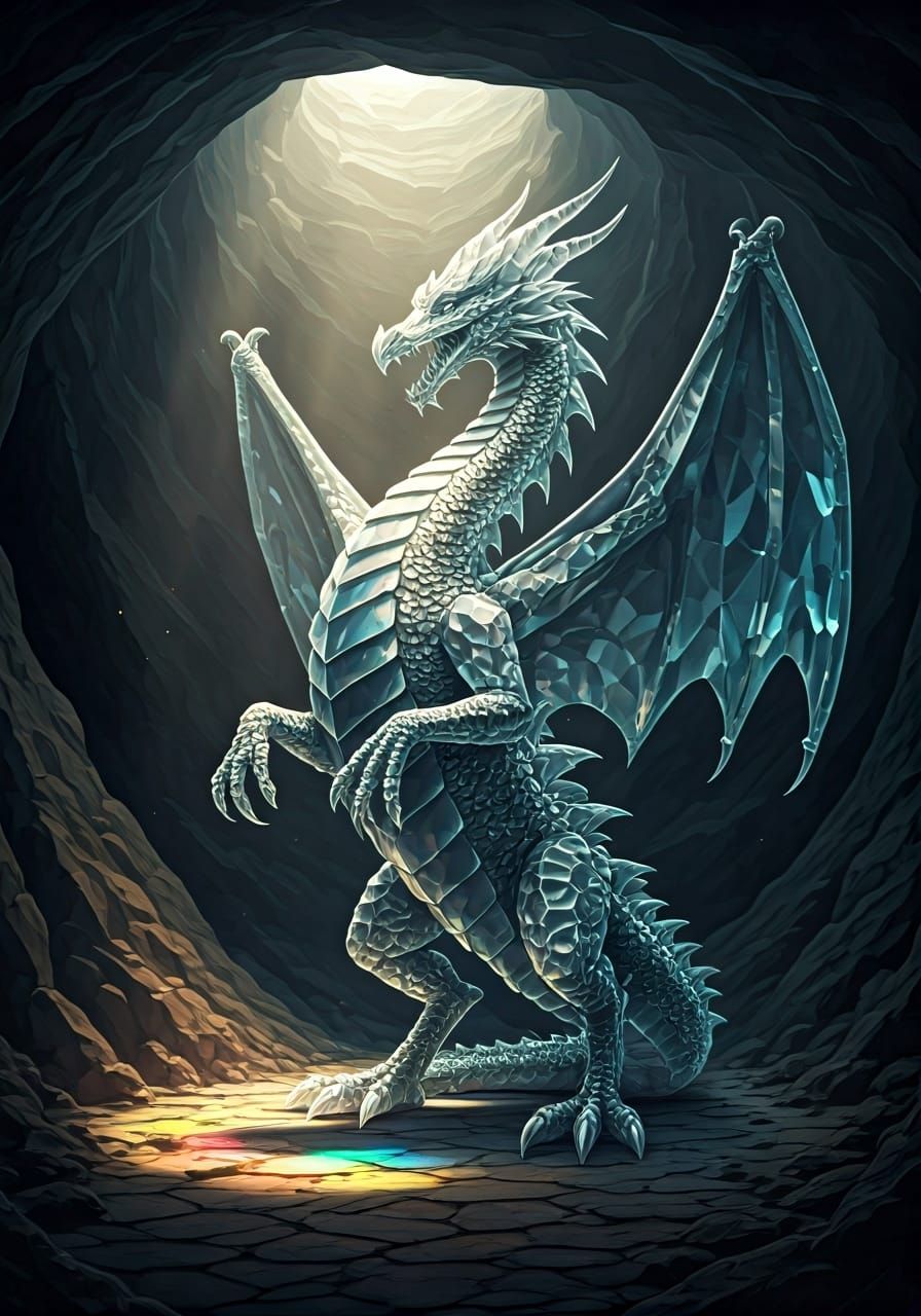 Crystal Dragon Statue with Rainbow Light