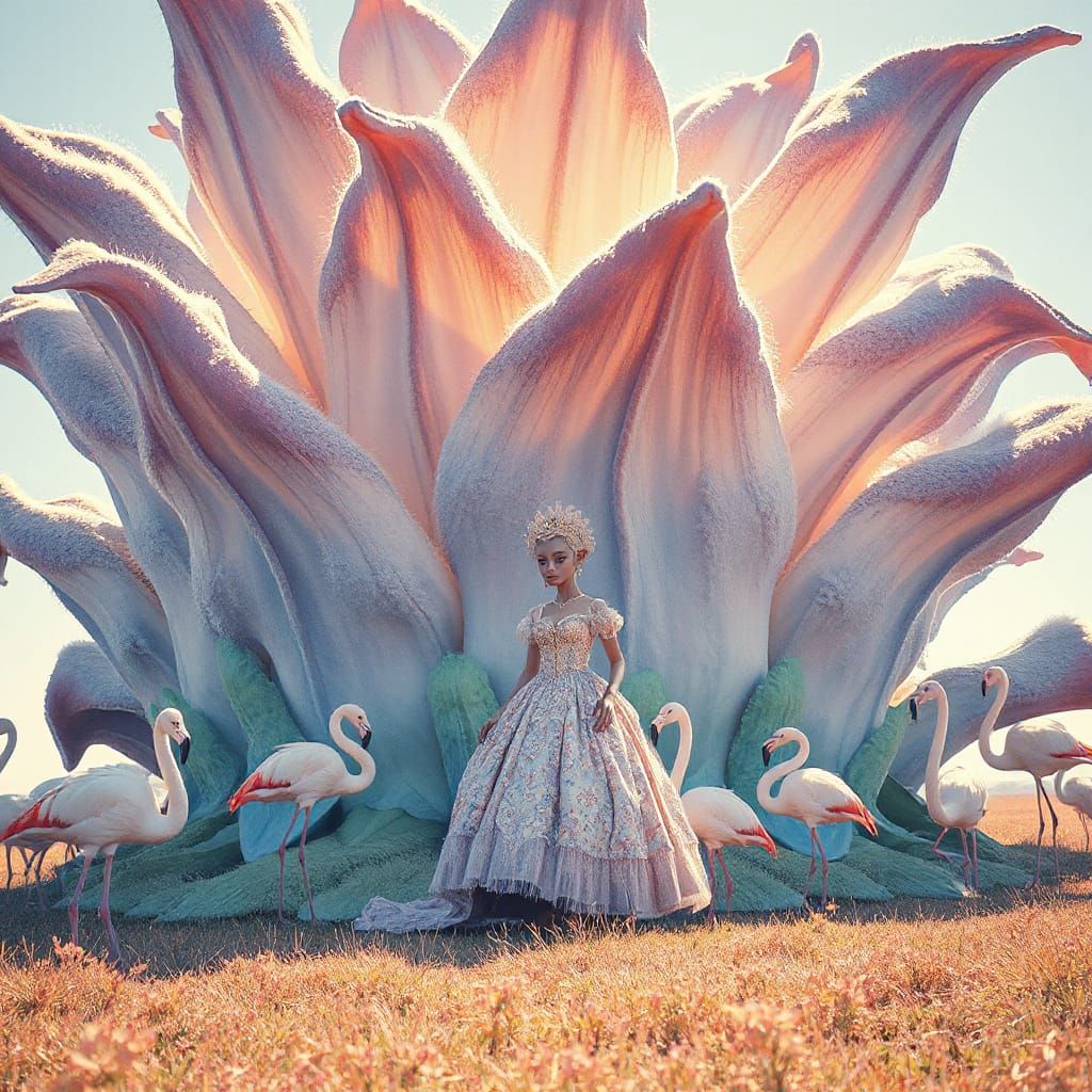 Bioluminescent Plant and Alien Gardener in Watercolor Style