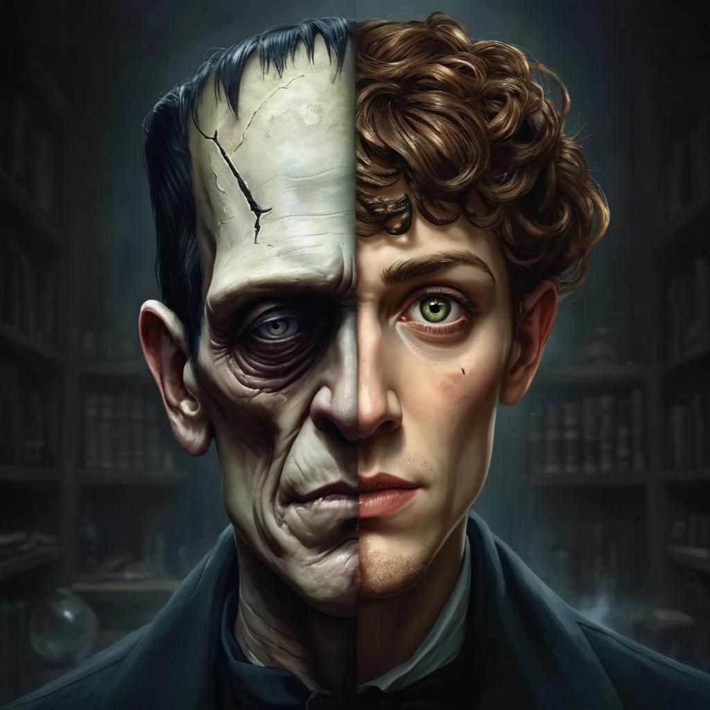 Double-Faced Figure: Frankenstein's Monster and Scientist