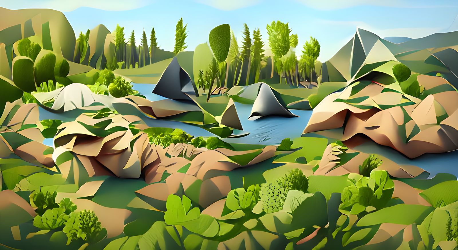 Low Poly Nature Reserve Landscape in Digital Art Style