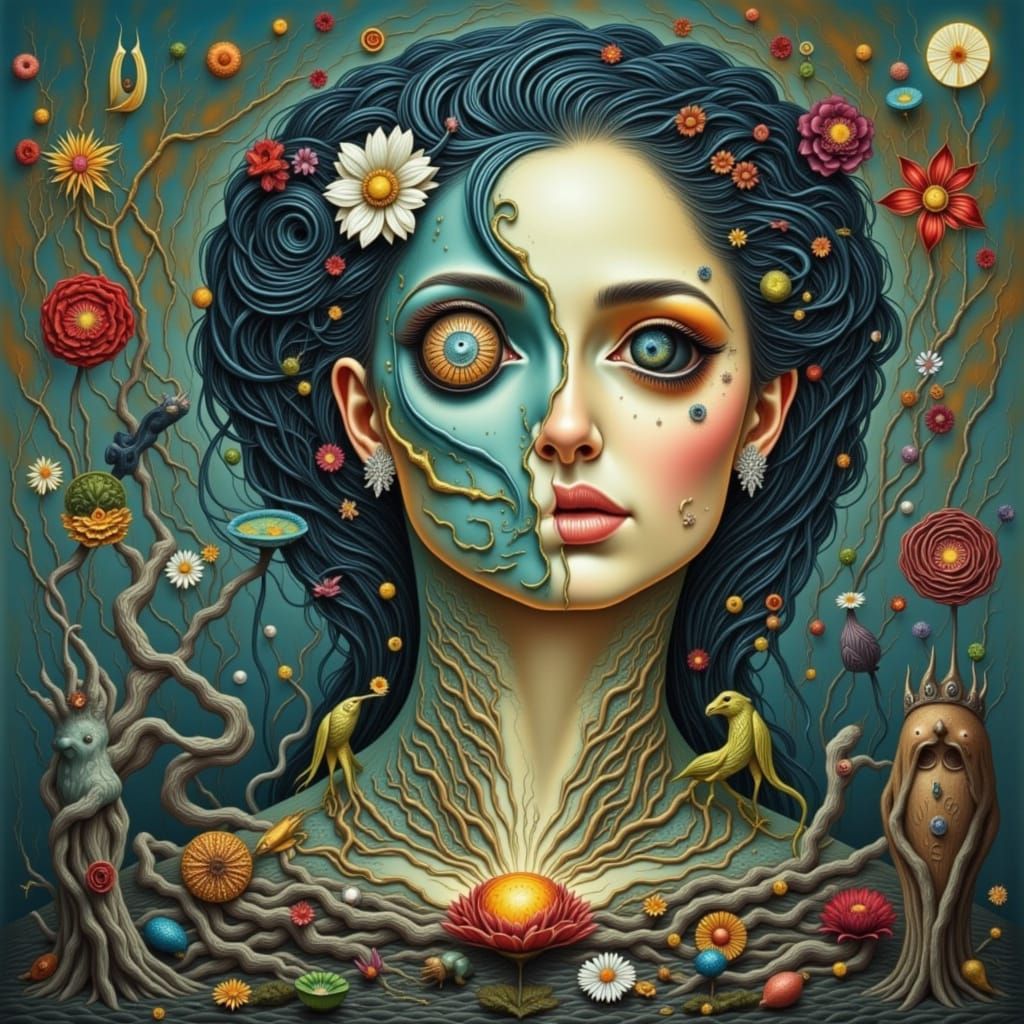 Surreal Landscape with Floating Objects